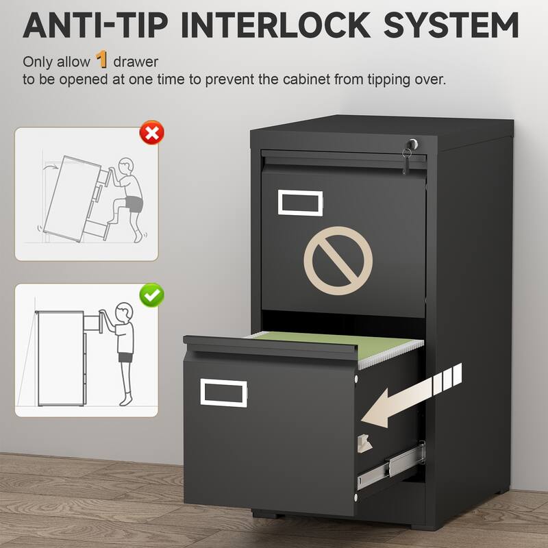 2 Drawer File Cabinet with Lock,Two Drawer Filing Cabinet,Vertical Metal File Cabinet for Home Office Organizer Storage Cabinet