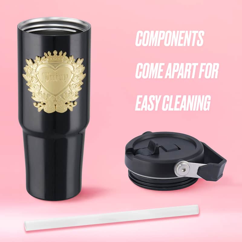 Juicy Couture Flip Flow Hydration Stainless Steel Screw Top Tumbler with Flip Straw and Carry Handle