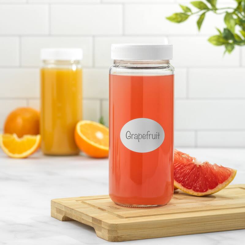 JoyJolt Reusable Glass Juice Bottles with Lids - 16oz - Set of 8 - 16 oz
