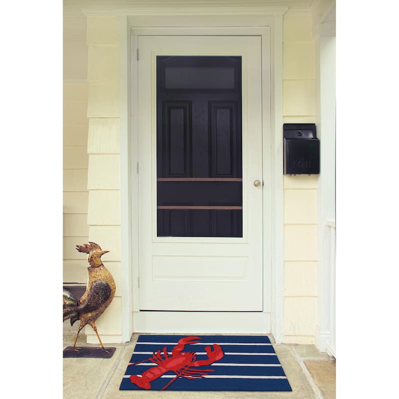 Liora Manne Frontporch Lobster on Stripes Indoor/Outdoor Rug - 2' x 3'