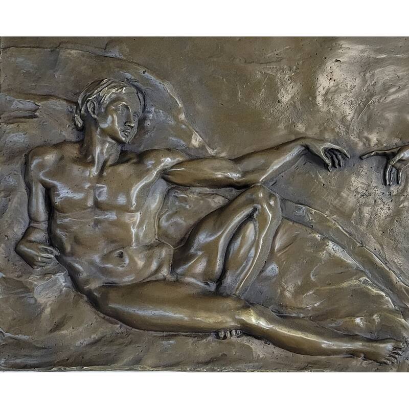 Michelangelo The Creation Of Adam Bronze Bas Relief Hanging Sculpture 14 Inches X 33 Inches