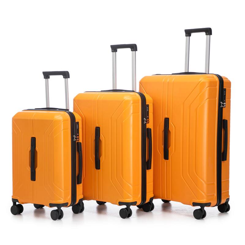 3 PCS in ABS Spinner Wheel Carry on Suitcase Luggage, TSA Combination Lock - Black+Orange