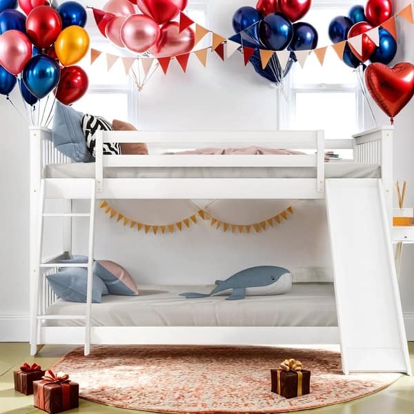 slide 2 of 12, Modern Full Over Full Bunk Bed With Convertible Slide And Ladder for Bedroom