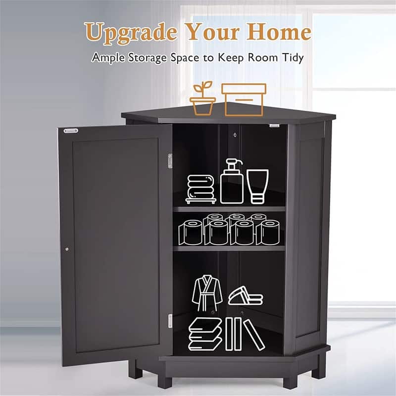 Bathroom Storage Cabinet with Adjustable Shelves,Free Standing Corner Cabinet with Single Door,Freestanding Floor Cabinet