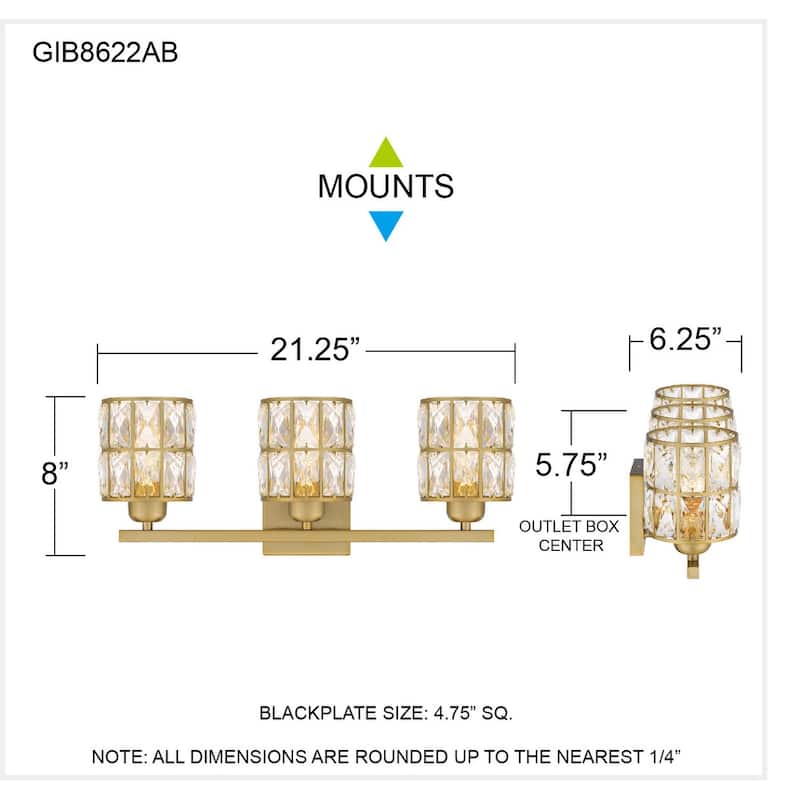 Gibson 3-Light Aged Brass Bath Light