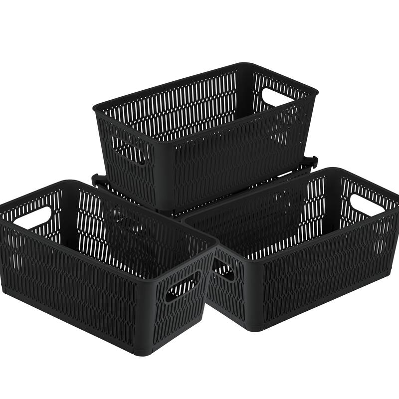 Simplify 4 Pack Slide 2 Stack It Storage Tote Baskets - Black - Small