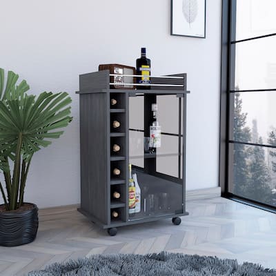 TUHOME Dukat Bar Cart,Two Shelves, Six Built-in Wine Rack and Four Casters - N/A