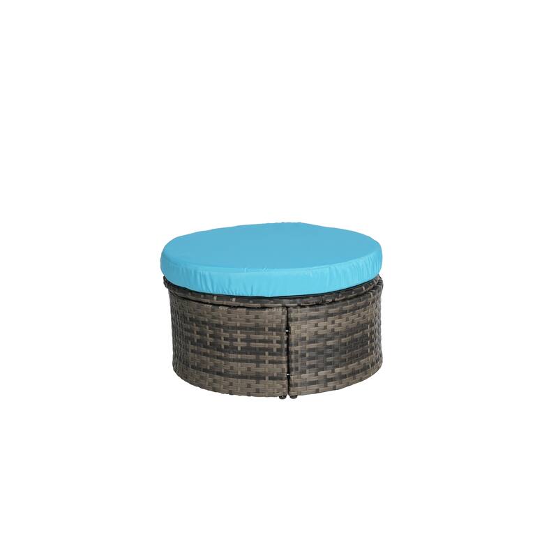 Round Daybed Modular Sofa Bed Outdoor Sectional Recliner Couch Set with Center Lift Coffee Table and Retractable Canopy Bed