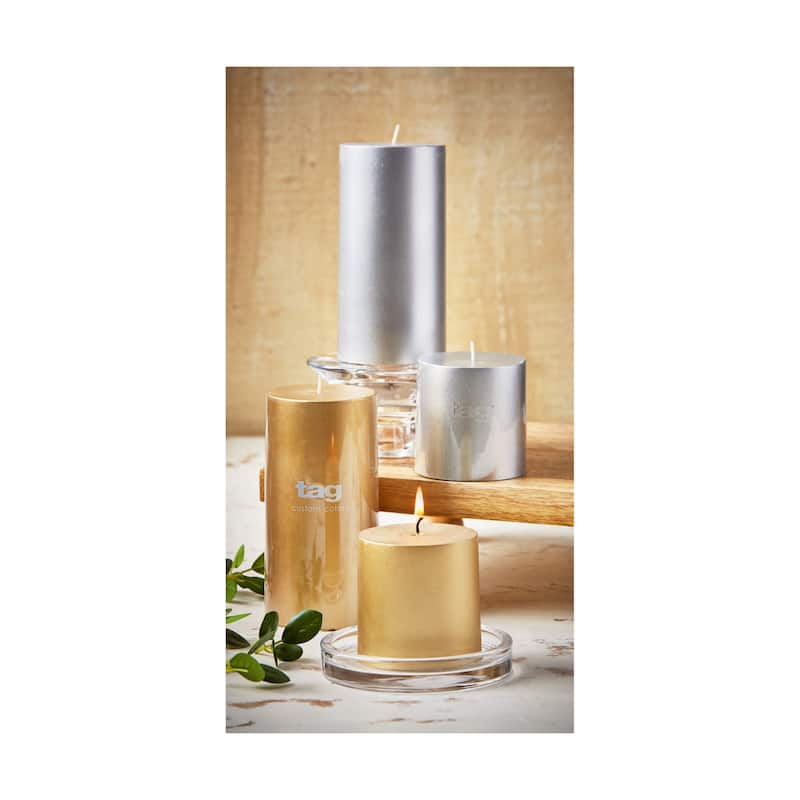 Gold Metallic Pillar Paraffin Wax Candle 3X3 Unscented Drip-Free Long Burning 30 Hours For Home Decor Wedding Parties