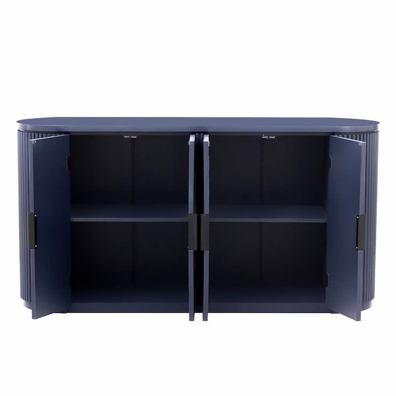 Vertical Striped Door Storage Cabinet with Metal Handles, Adjustable Shelves