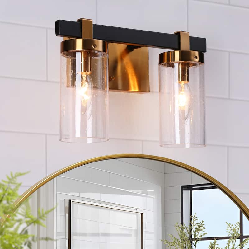 Modern Elegant 3-Light Black Gold Bathroom Vanity Light Dimmable Glass Wall Sconces - 2-Light - Seeded
