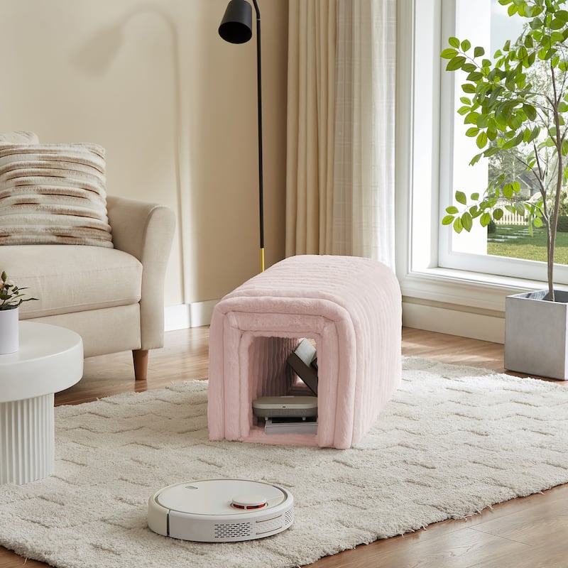 Pet Supplies Ottoman Storage Bench Corduroy Bench Cat's Nest to Hide for the Living Room, Entryway and Bedroom - Pink