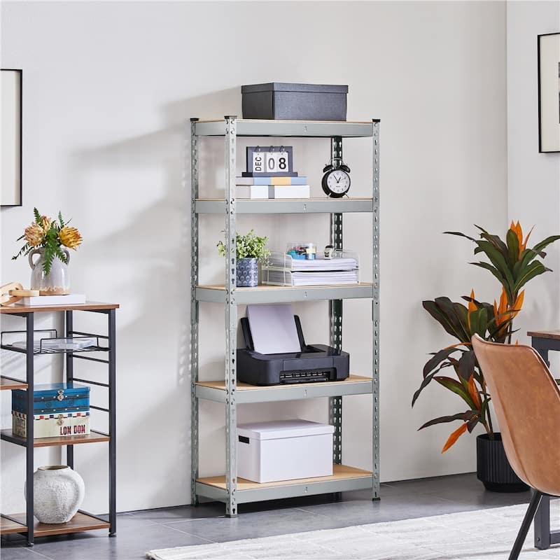 Yaheetech 5 Tiers Boltless Storage Shelf 330lb Capacity for Each Tier,Metal Frame MDF Wood Boards