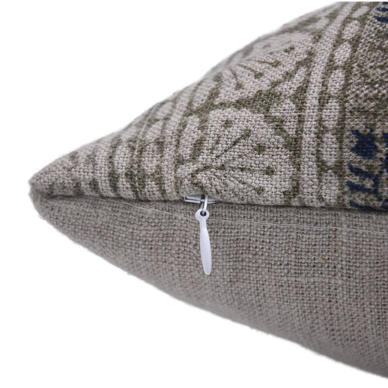 Fabdivine Block Printed Cushion Cover for Fall Home Thick Linen Sofa or Couch, Bed Blue Farmhouse Decorative, Rangoli Art