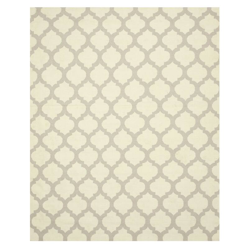 Ivory Wool Reversible Flatweave Rug 10x14 - Elegant Geometric Texture with Soft Handmade Finish - N/A