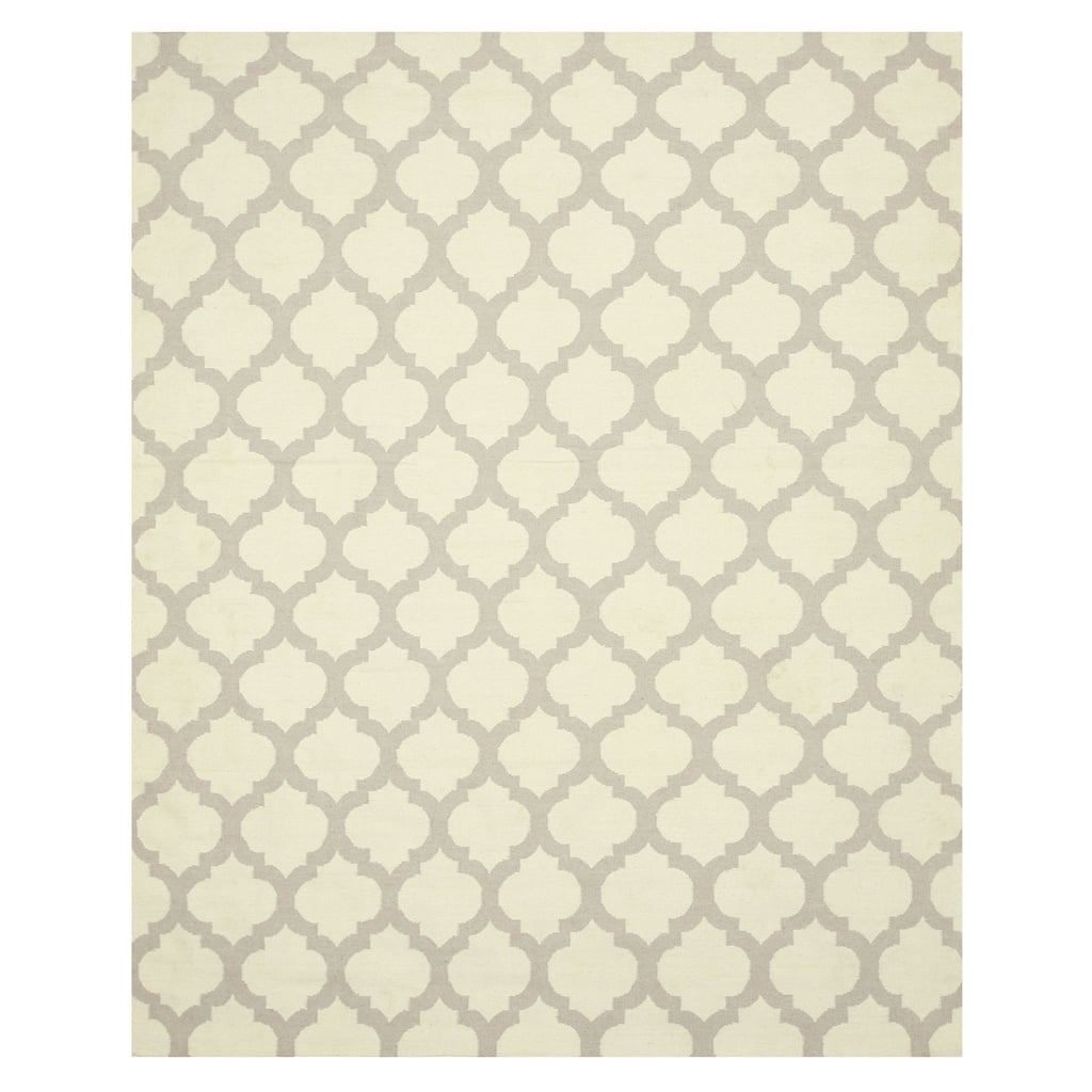 Ivory Wool Reversible Kilim Rug 5'6 x 8' - Modern Flatweave Design with Subtle Gray Accents - N/A