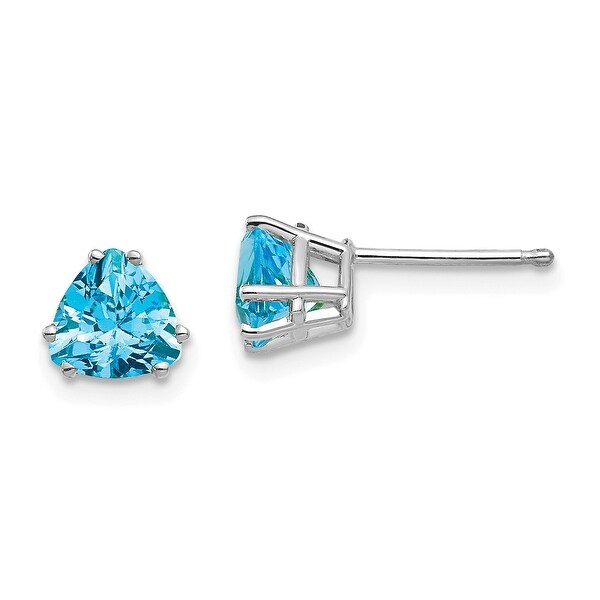 14K White Gold 6mm Trillion Blue Topaz Earrings by Versil. Opens flyout.