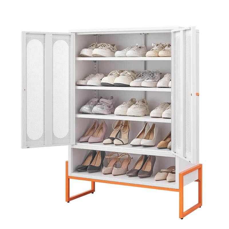 High Shoe Cabinet with Adjustable Partitions & Mesh Doors