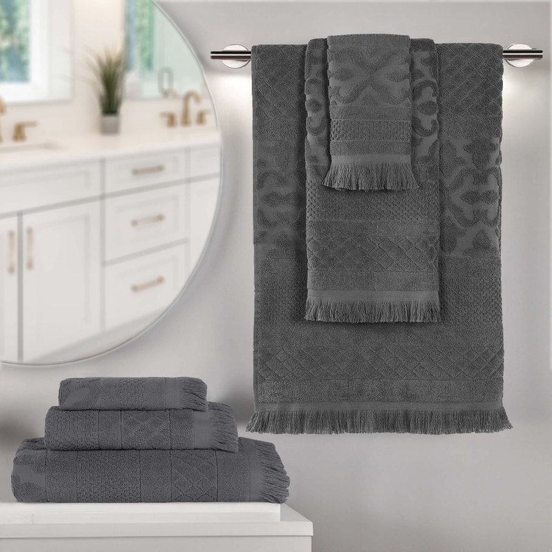 Superior Rolla Cotton Geometric Jacquard Plush Soft 6 Piece Towel Set
