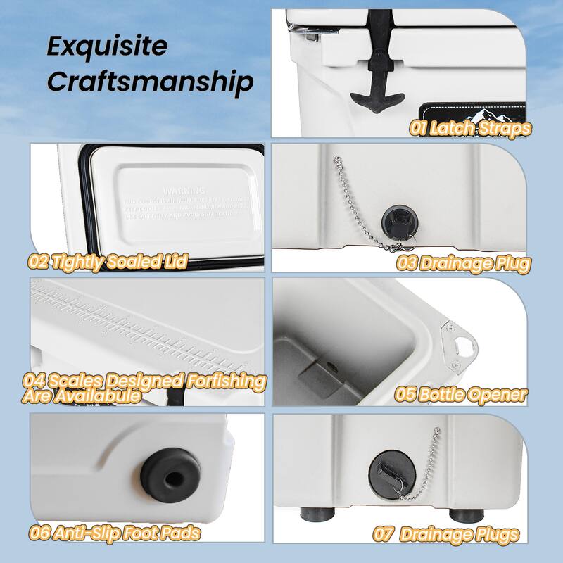 65 Quart Khaki Cooler, Ultra-Tough Hard Shell Ice Chest, Heavy-Duty Insulated Portable Cooler with 6-Day Ice Retention