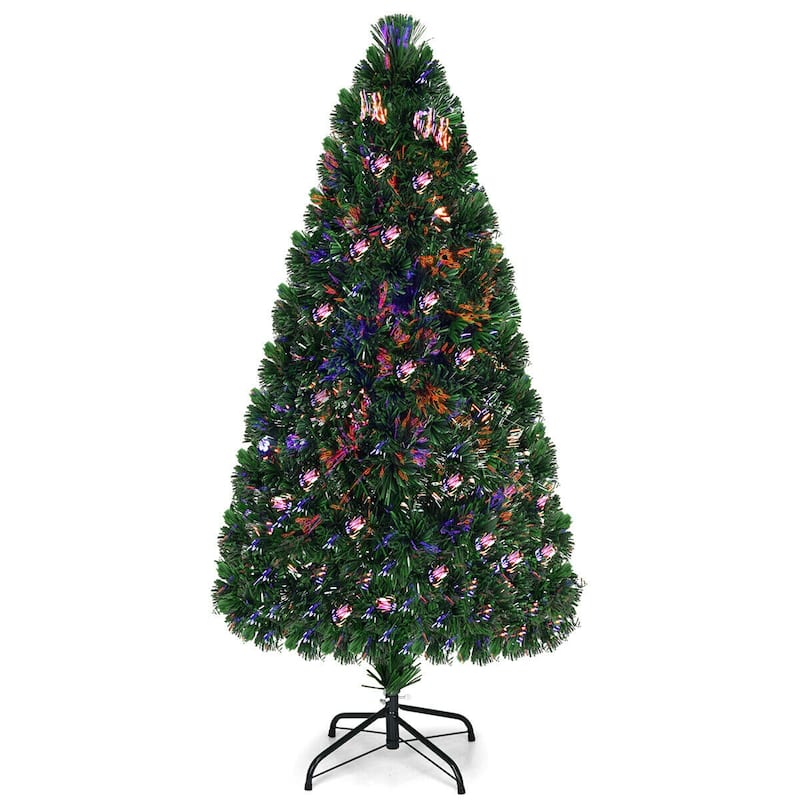 Gymax Pre-Lit Fiber Optic 5' Artificial Christmas Tree PVC Tips Metal