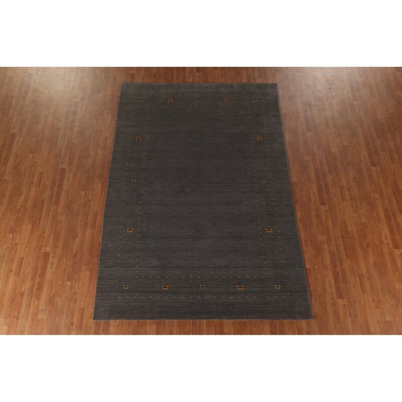 Grey Tribal Gabbeh Oriental Area Rug Handmade Wool Carpet - 6'7"x 9'9"