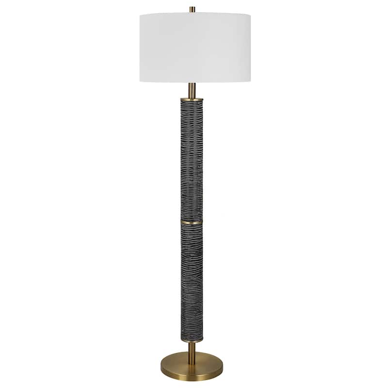 Solid Carved Floor Lamp with Drum Shade - 62.75" - Gray and Black