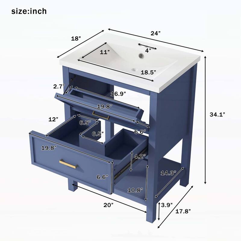 24'' Bathroom Vanity with Top Sink