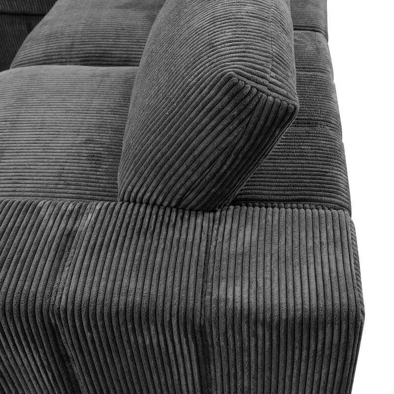 Corduroy Modular Sectional Sofa with Ottoman, Deep Seat L-Shaped Couch for Living Room, Dark Gray