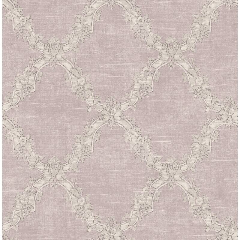 Seabrook Designs Alanis Floral Trellis Unpasted Wallpaper - 20.5 in. W x 33 ft. L - Metallic Lavender