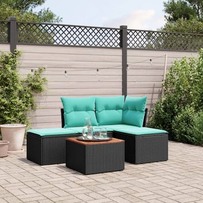 vidaXL Patio Sofa Set with Cushions Outdoor Furniture 5 Piece Poly Rattan - 24.4" x 24.4" x 27.2"