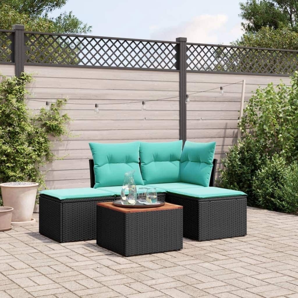 vidaXL Patio Sofa Set with Cushions Outdoor Furniture 5 Piece Poly Rattan - 24.4" x 24.4" x 27.2"