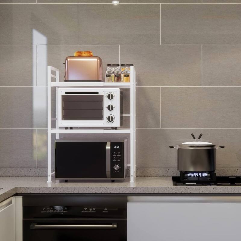 Expandable Microwave Rack, Countertop Kitchen - 12.6"D x 23.6"W x 30"H