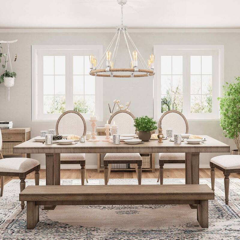 8-Light Classic Semi Flush Mount Chandelier, Farmhouse Modern Wagon Wheel Chandelier for Dining Room - W30.71"x H25.59"