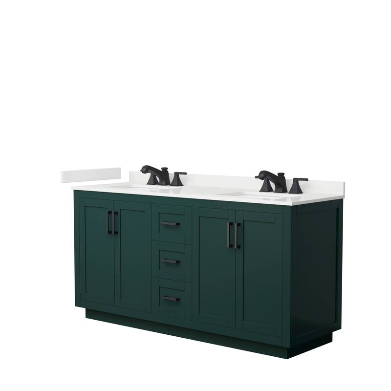 Miranda 66-inch Double Vanity, Quartz Top - Green, Black Trim, White Quartz Top