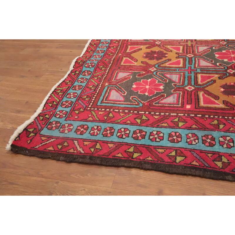 Hand Knotted Oriental 100% Wool Carpet Traditional Geometric Red Ardebil Area Rug - 9' 5'' X 4' 8''