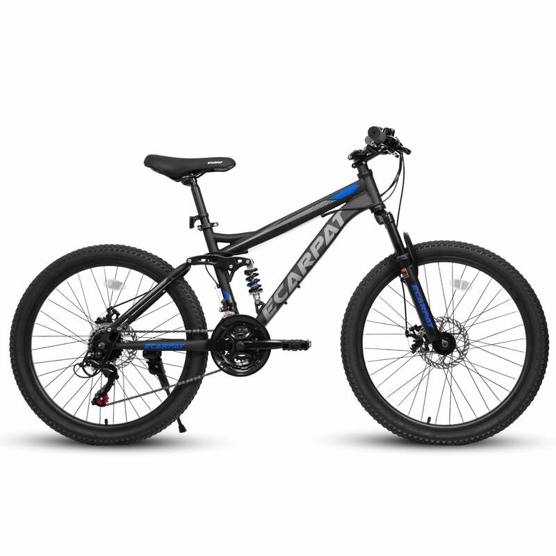 4" Mountain Bike - Full Suspension, 21-Speed Shifter with Gear Indicator, High Carbon Steel Frame - Black