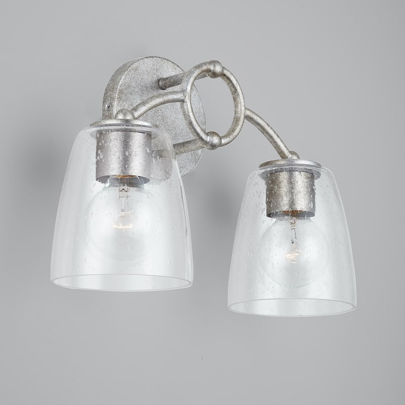 Oran 2-light Antique Silver Bath/ Vanity Fixture w/ Clear Seeded Glass