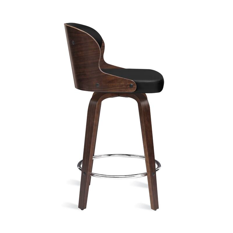 26 in. Counter Height Stool, Wooden Swivel Barstool PU Leather with Low Back