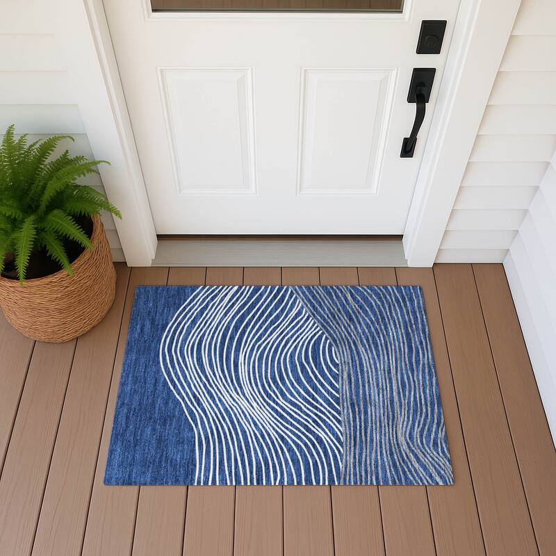 Machine Washable Indoor/ Outdoor Modern Arches Chantille Rug - Navy - 1'8" x 2'6"
