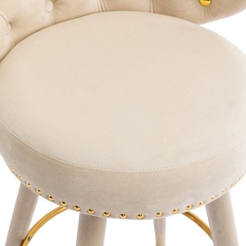 Contemporary Counter Bar Stools with Button Tufted Back（Set of 2）Beige - Set of 2