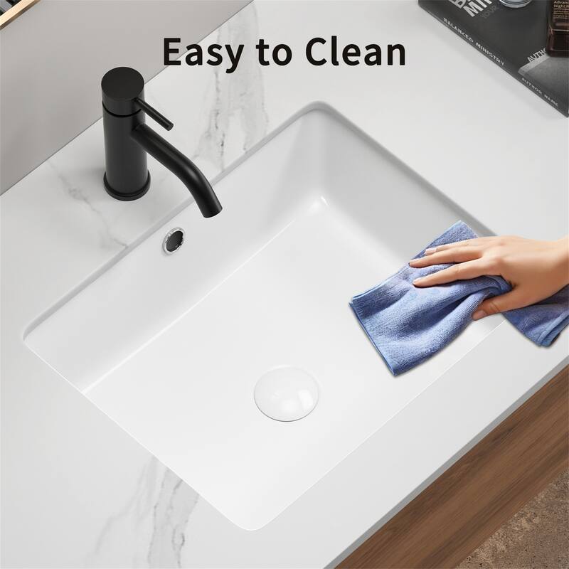Rectangular Undermount Ceramic Bathroom Vessel Sink with Overflow