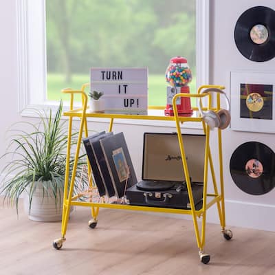 Glass Top Two Tier Bar Serving Cart - 32.5" - Yellow