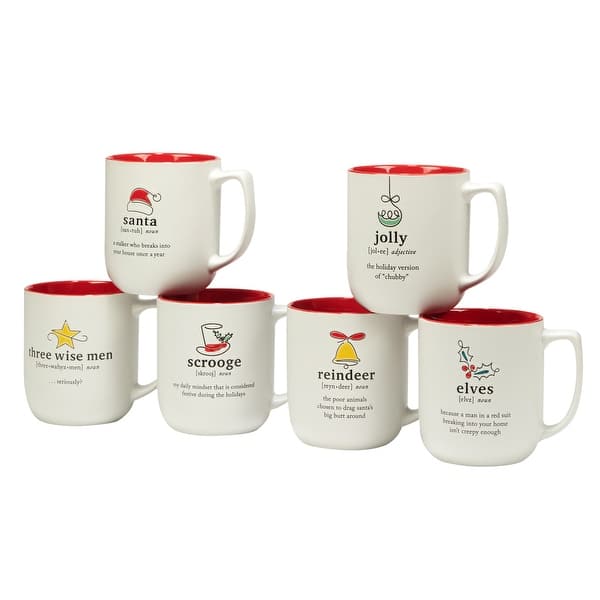 slide 2 of 10, Certified International Christmas Fun Red Sayings 16 oz. Mugs, Set of 6 Assorted Designs