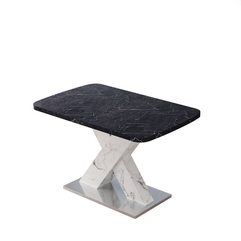 62.99" Faux Marble Rectangular Extendable Dining Table with X-Legs and Metal Base