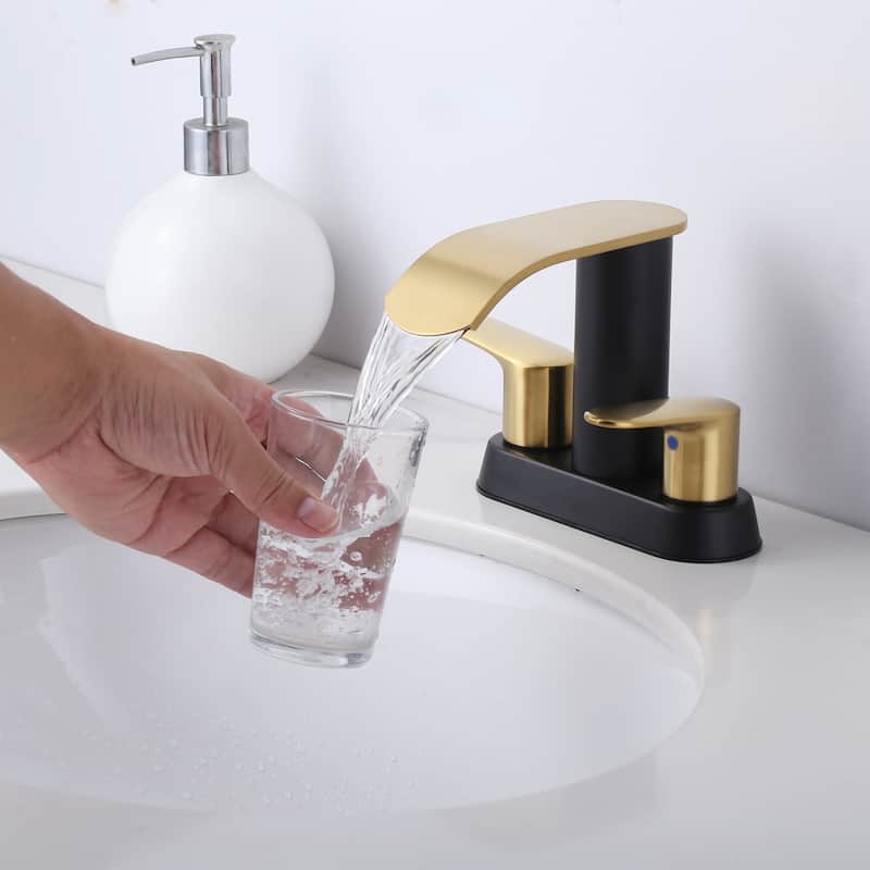 WOWOW 4 in. Centerset Double Handle Waterfall Bathroom Sink Faucet