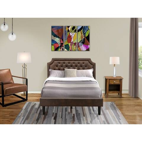 2-Pc Bed Set - Platform Bed and an Antique Walnut Night Stand - Dark Brown Faux Leather and Black Legs(Bed Size Options)
