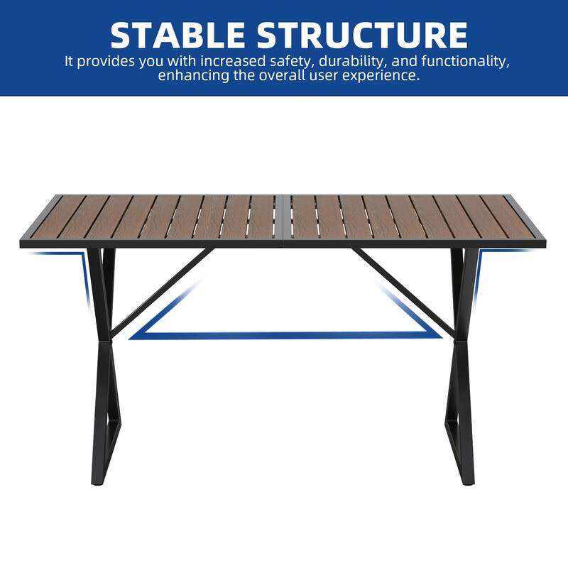 Moasis 59" Rectangle Outdoor Plastic Wood Patio Dining Table For up to 6 People