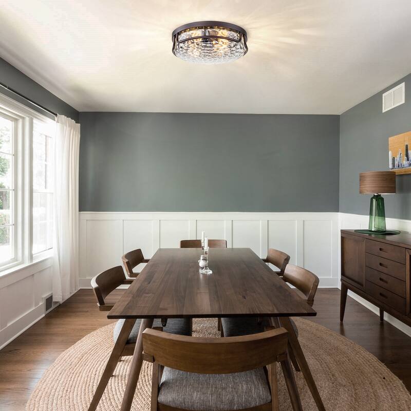 Farmhouse 2-Light Flush Mount Light with Water Ripples Glass