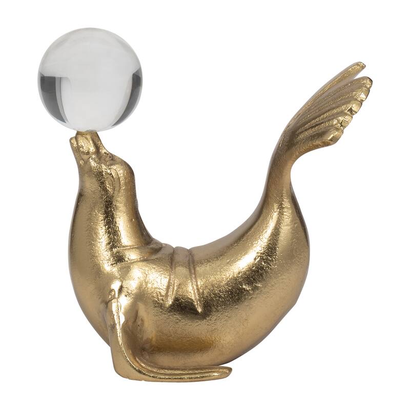 Modern Sea Lion Sculpture Figurine - 7", Gold - 7" x 5" x 7" - Gold/ Metallic - 7" x 5" x 7"